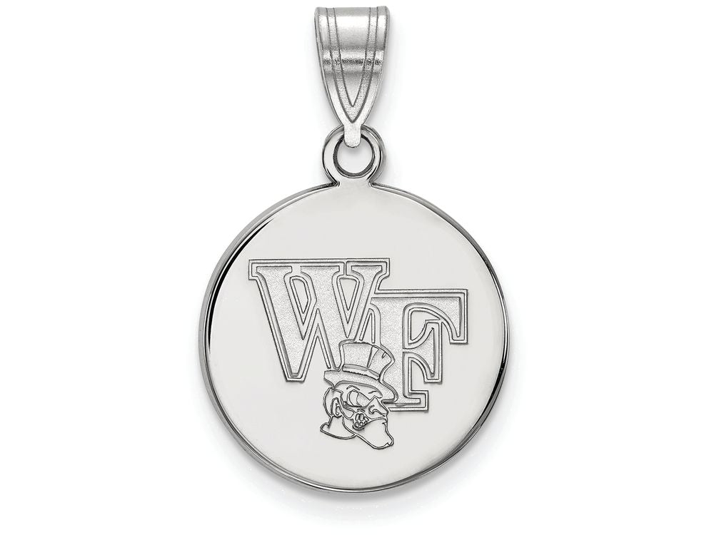 LogoArt Sterling Silver Wake Forest University Medium Disc Pendant Necklace