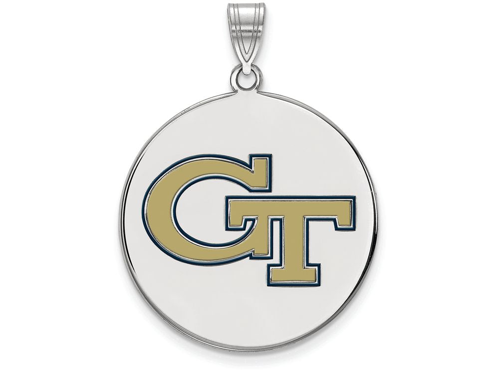 LogoArt Sterling Silver Georgia Institute Of Technology Large Enamel Disc Pendant Necklace