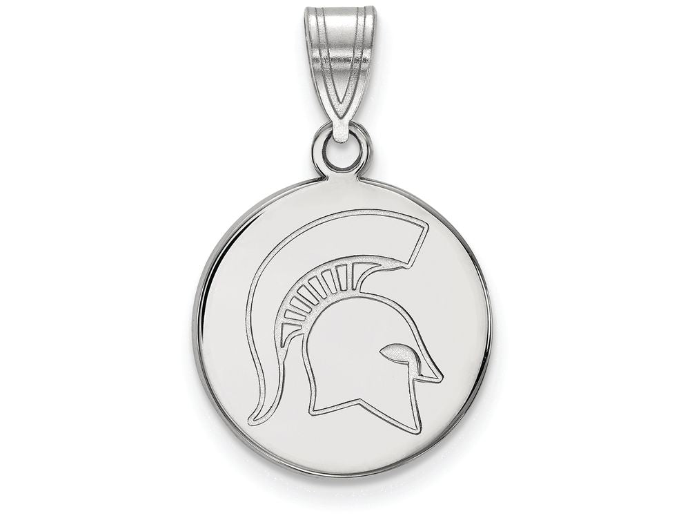 LogoArt Sterling Silver Michigan State University Medium Disc Pendant Necklace
