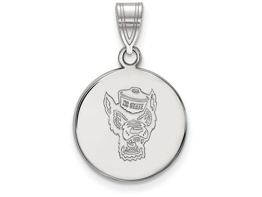 LogoArt Sterling Silver North Carolina State University Medium Disc Pendant Necklace