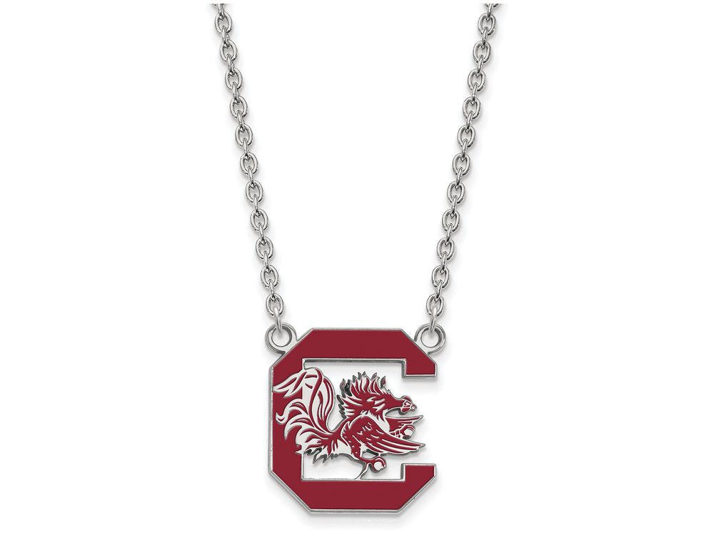 LogoArt Sterling Silver University Of South Carolina Large Enamel Pendant Necklace