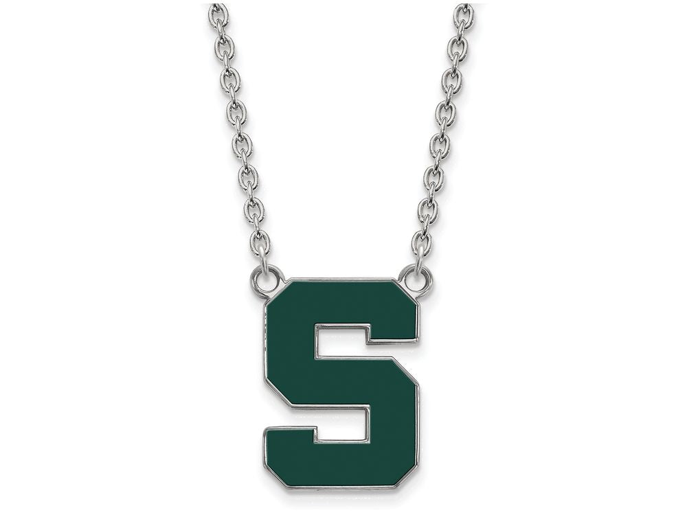 LogoArt Sterling Silver Michigan State University Large Enamel Pendant Necklace