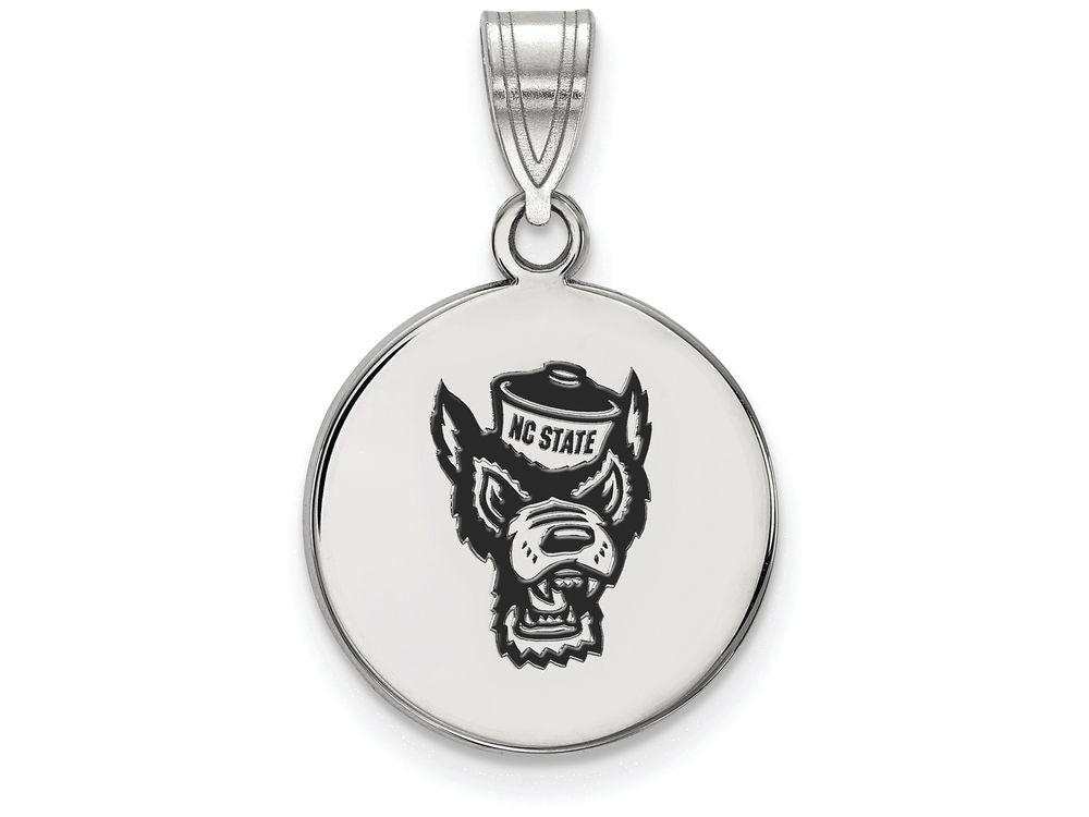 LogoArt Sterling Silver North Carolina State University Medium Enamel Disc Pendant Necklace