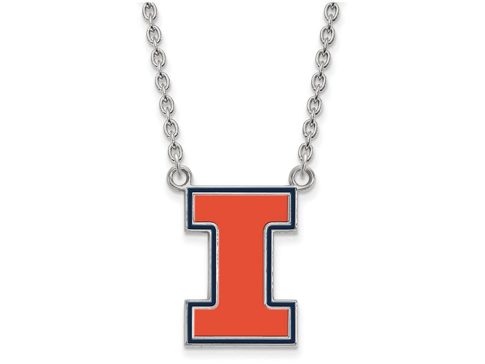 LogoArt Sterling Silver University Of Illinois Large Enamel Pendant Necklace