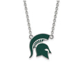 LogoArt Sterling Silver Michigan State University Large Enamel Pendant Necklace