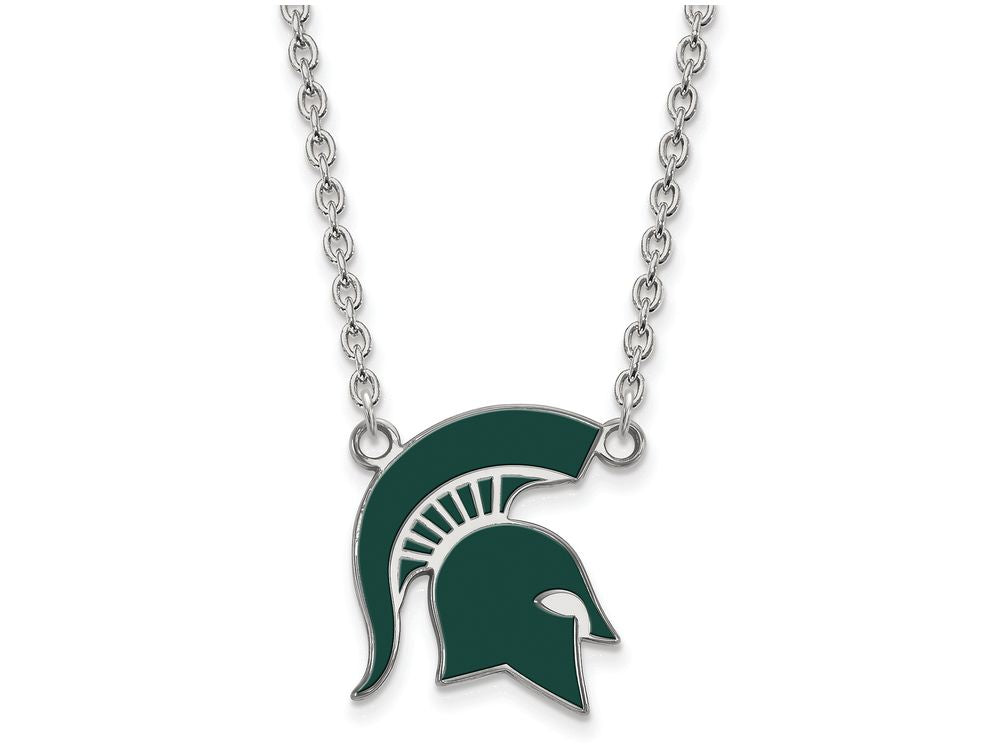 LogoArt Sterling Silver Michigan State University Large Enamel Pendant Necklace