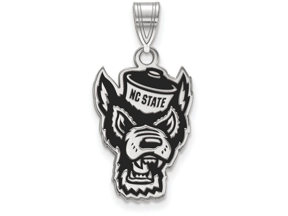 LogoArt Sterling Silver North Carolina State University Large Enamel Pendant Necklace