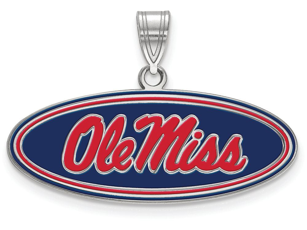 LogoArt Sterling Silver University Of Mississippi Medium Enamel Pendant Necklace