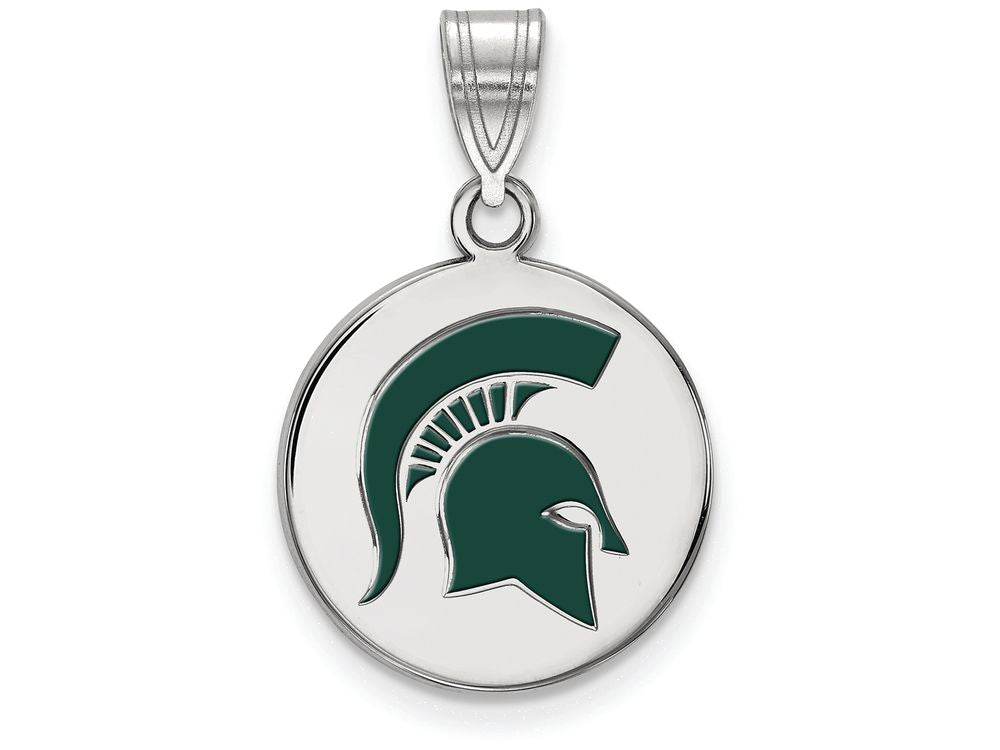 LogoArt Sterling Silver Michigan State University Medium Enamel Disc Pendant Necklace