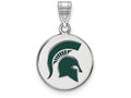 LogoArt Sterling Silver Michigan State University Medium Enamel Disc Pendant Necklace
