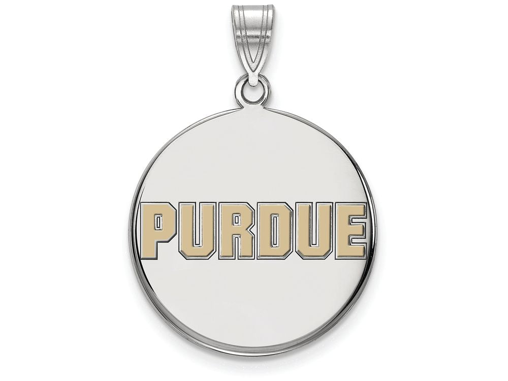 LogoArt Sterling Silver Purdue Large Enamel Disc Pendant Necklace