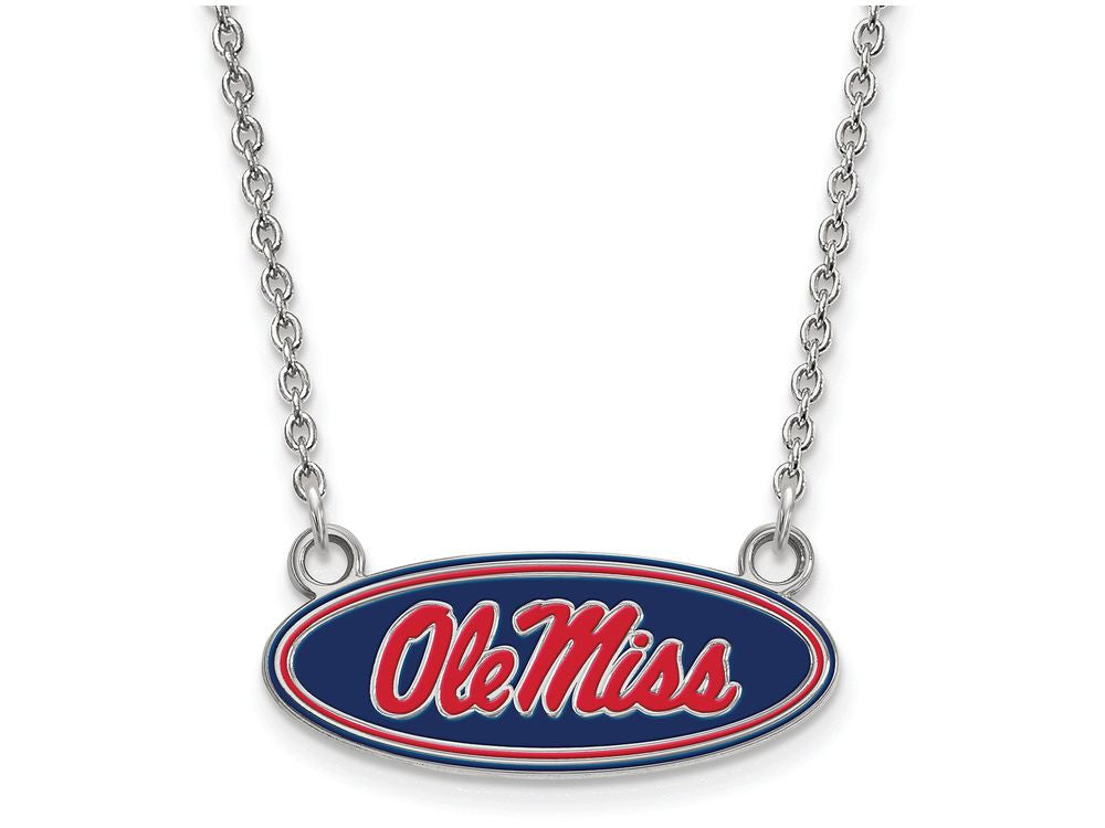 LogoArt Sterling Silver University Of Mississippi Small Enamel Pendant Necklace