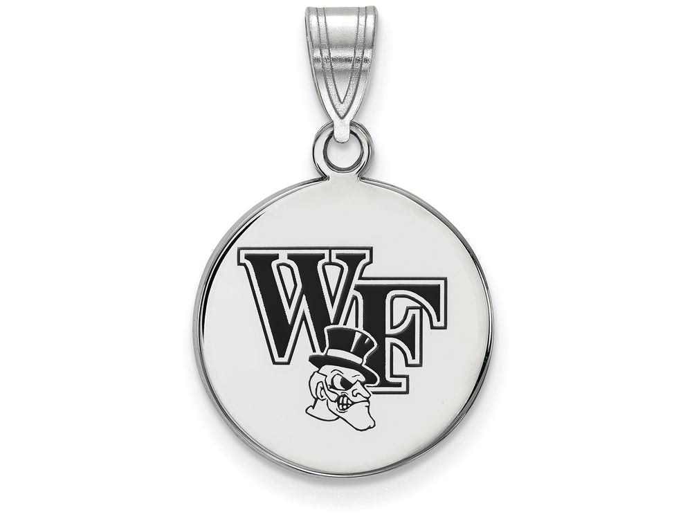 LogoArt Sterling Silver Wake Forest University Medium Enamel Disc Pendant Necklace