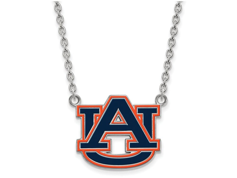 LogoArt Sterling Silver Auburn University Large Enamel Pendant Necklace