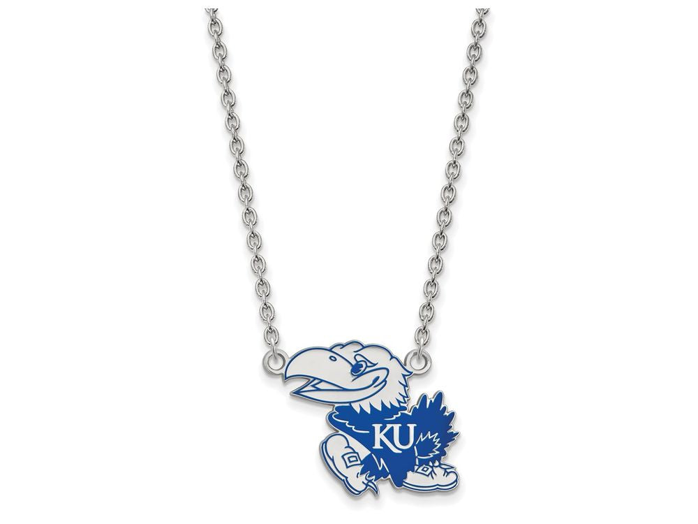 LogoArt Sterling Silver University Of Kansas Large Enamel Pendant Necklace