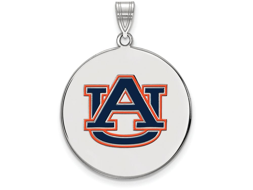 LogoArt Sterling Silver Auburn University XL Enamel Disc Pendant Necklace