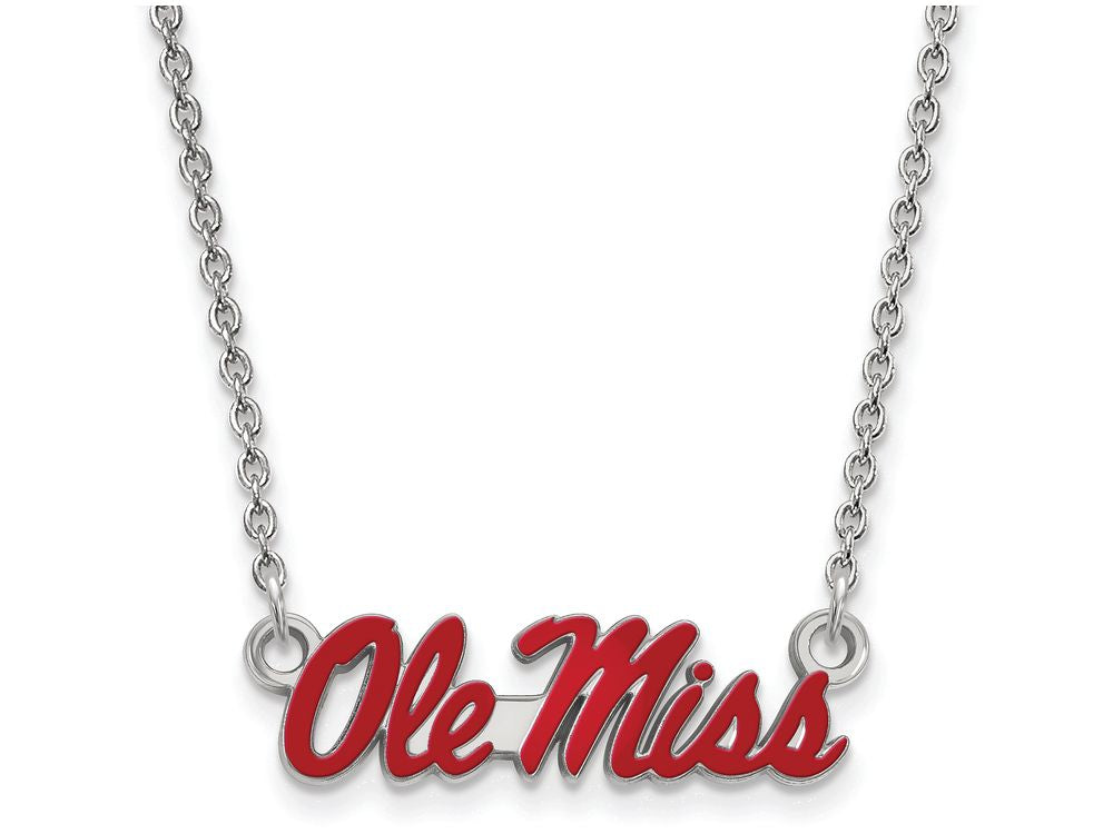 LogoArt Sterling Silver University Of Mississippi Small Enamel Pendant Necklace