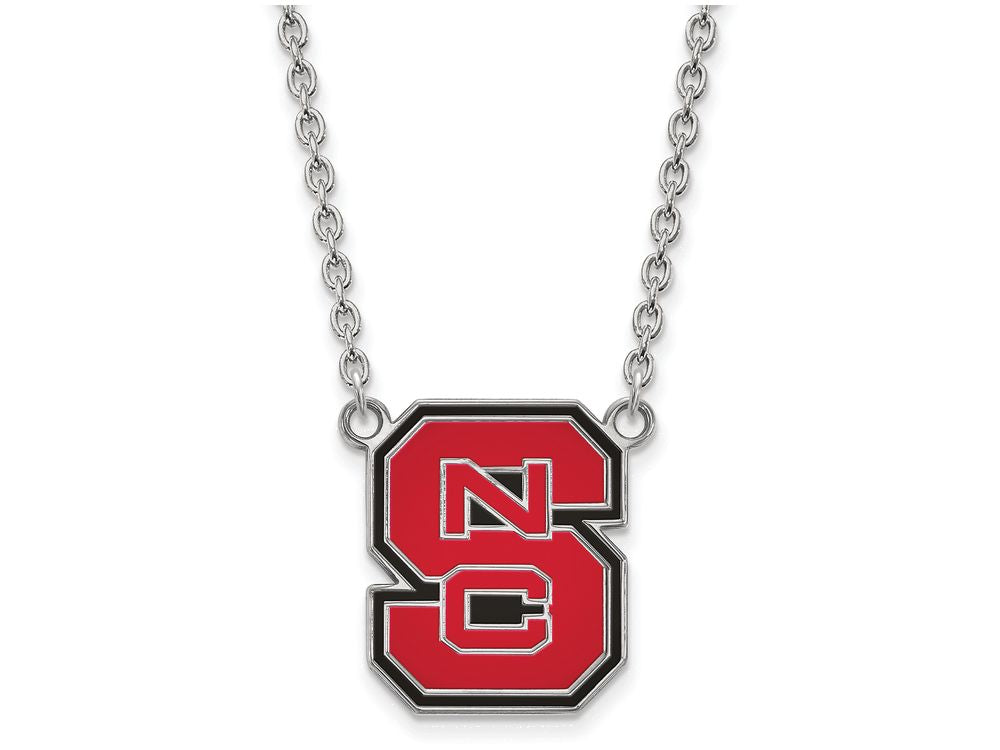 LogoArt Sterling Silver North Carolina State University Large Enamel Pendant Necklace