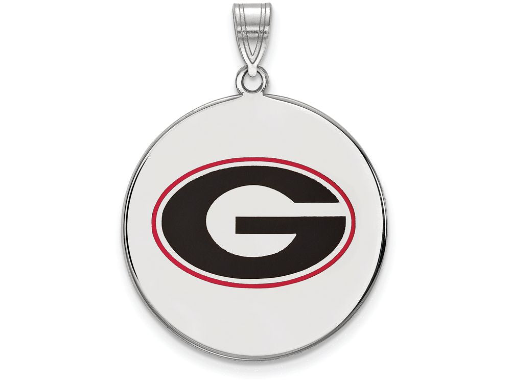 LogoArt Sterling Silver University Of Georgia XL Enameled Pendant Necklace