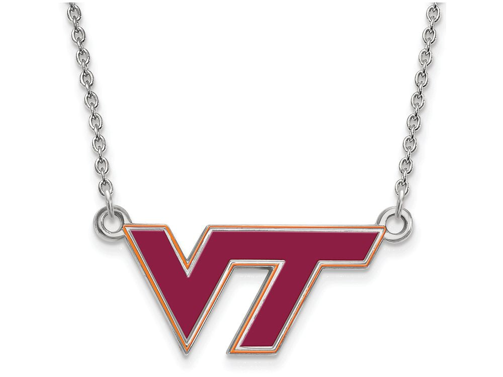 LogoArt Sterling Silver Virginia Tech Small Enamel Pendant Necklace
