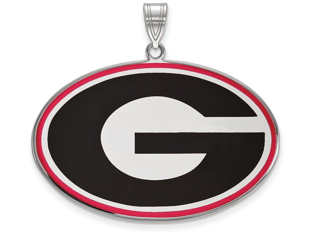 LogoArt Sterling Silver University Of Georgia XL Enamel Pendant Necklace