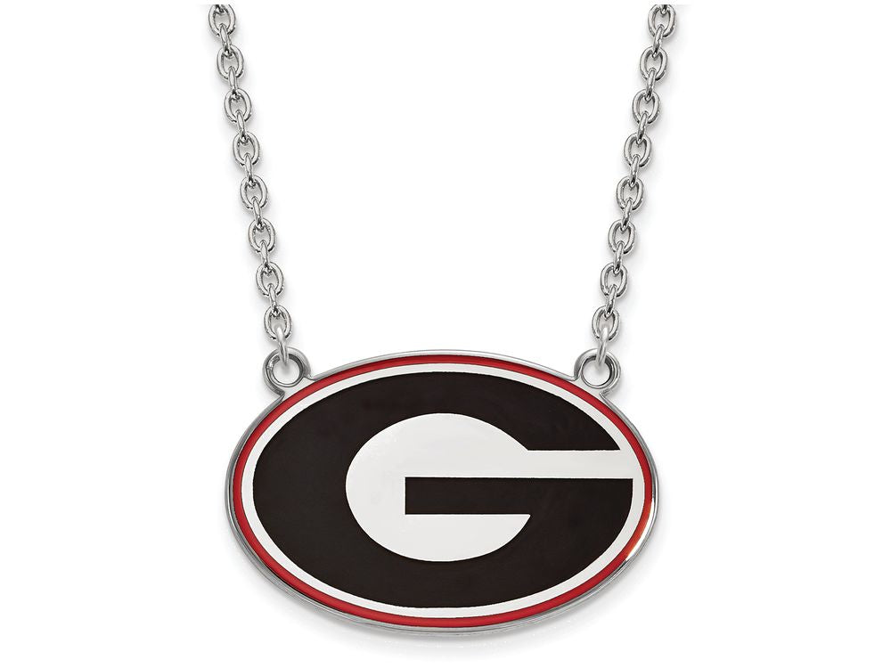 LogoArt Sterling Silver University Of Georgia Large Enamel Pendant Necklace