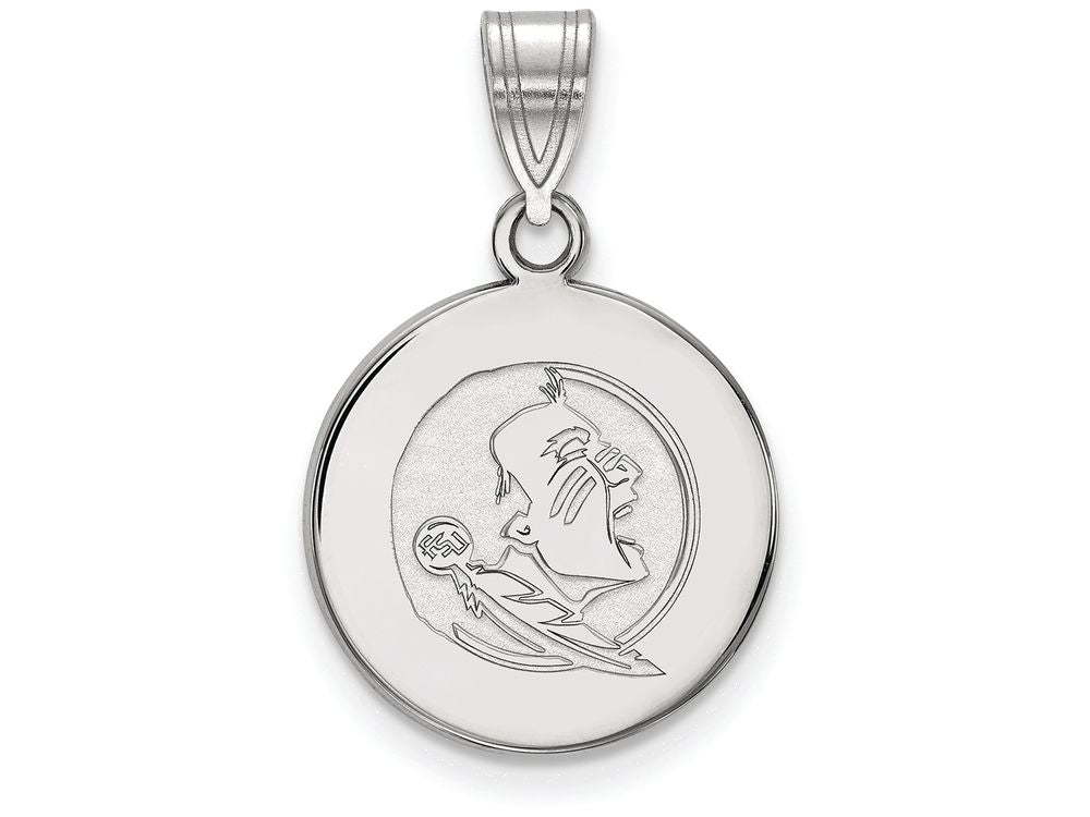 LogoArt Sterling Silver Florida State University Medium Disc Pendant Necklace