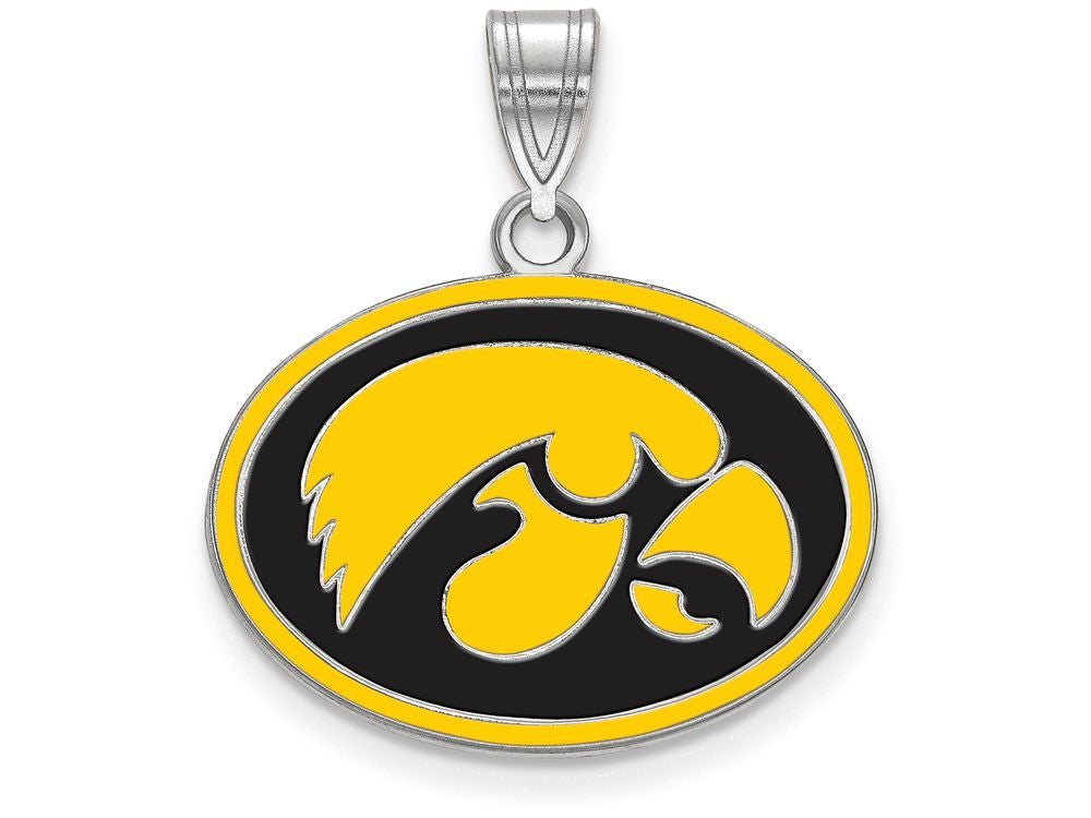 LogoArt Sterling Silver University Of Iowa Medium Enamel Pendant Necklace