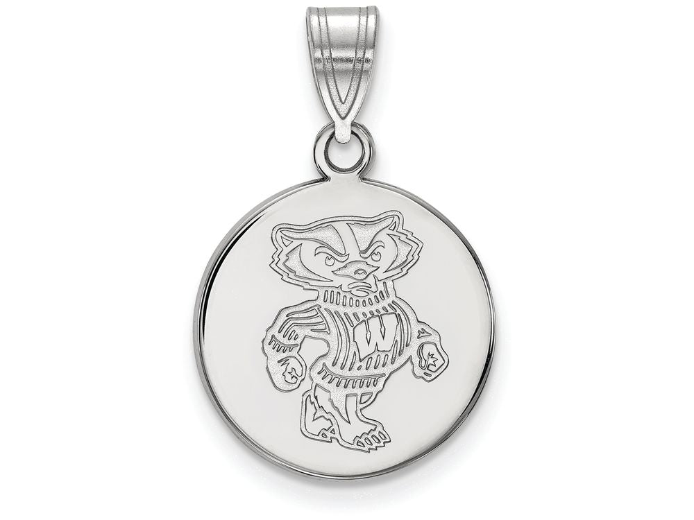 LogoArt Sterling Silver University Of Wisconsin Medium Disc Pendant Necklace