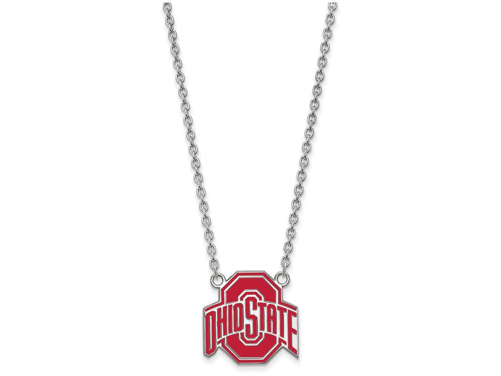 LogoArt Sterling Silver Ohio State University Large Enamel Pendant Necklace