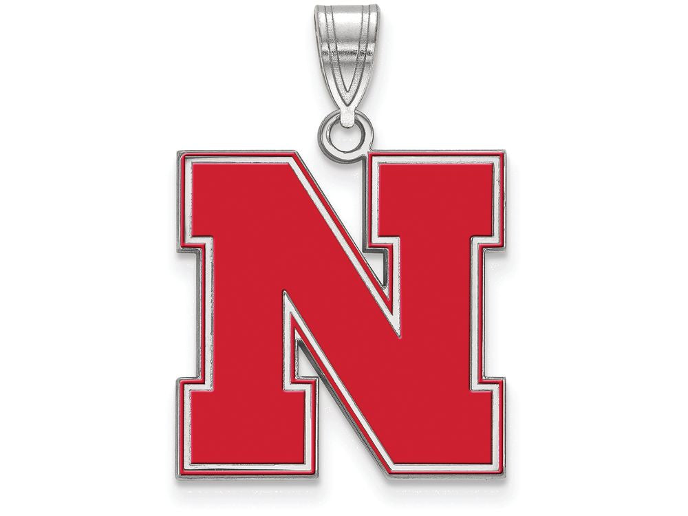 LogoArt Sterling Silver University Of Nebraska Large Enamel Pendant Necklace