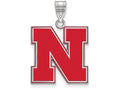 LogoArt Sterling Silver University Of Nebraska Large Enamel Pendant Necklace