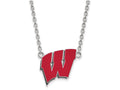 LogoArt Sterling Silver University Of Wisconsin Large Enamel Pendant Necklace