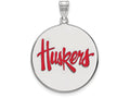 LogoArt Sterling Silver University Of Nebraska XL Enamel Disc Pendant Necklace