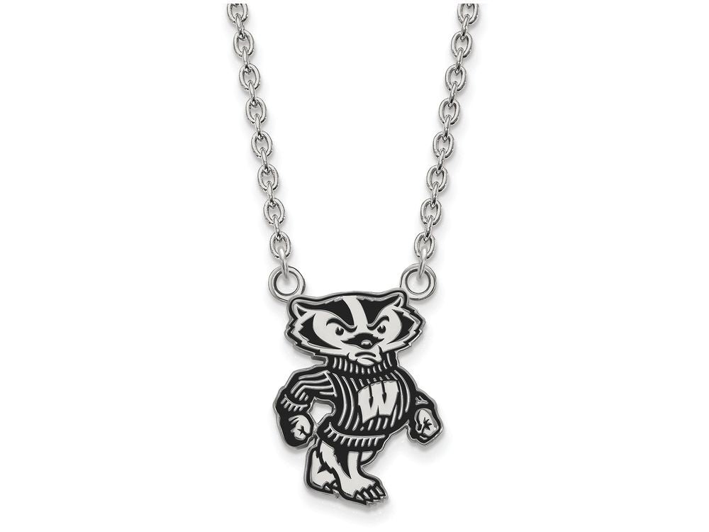 LogoArt Sterling Silver University Of Wisconsin Large Enamel Pendant Necklace