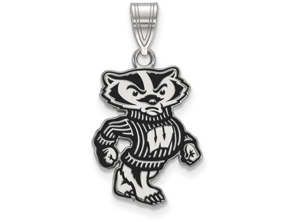 LogoArt Sterling Silver University Of Wisconsin Large Enamel Pendant Necklace