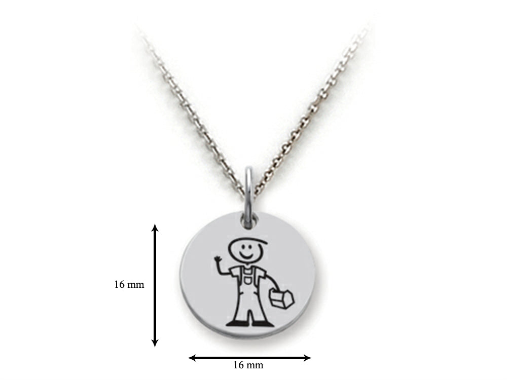 Family Values 925 Sterling Silver Blue Collar Dad Disc Pendant Necklace - Chain Included