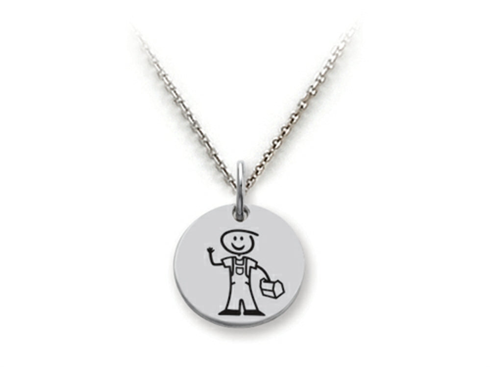 Family Values 925 Sterling Silver Blue Collar Dad Disc Pendant Necklace - Chain Included