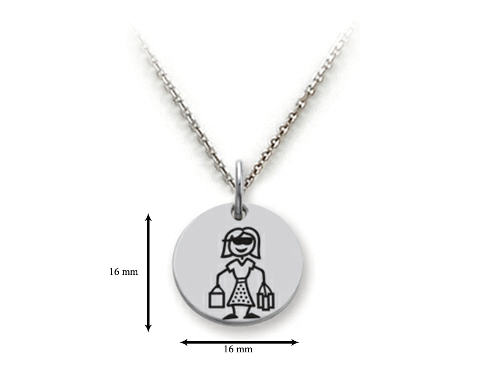 Family Values 925 Sterling Silver Shopping Mom Disc Pendant Necklace - Chain Included