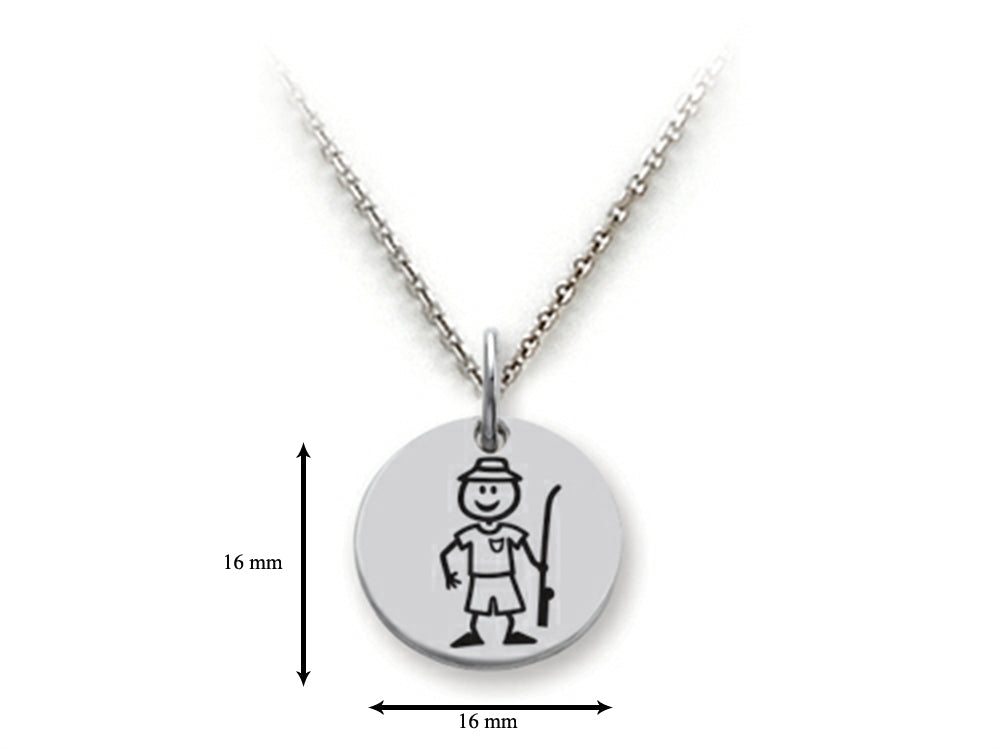 Family Values 925 Sterling Silver Fisherman Dad Disc Pendant Necklace - Chain Included