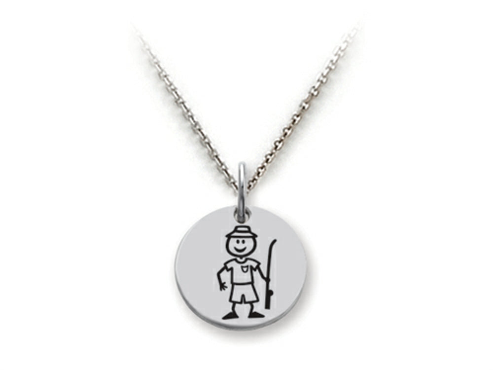 Family Values 925 Sterling Silver Fisherman Dad Disc Pendant Necklace - Chain Included