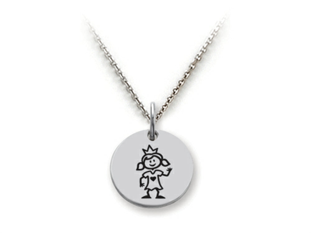 Family Values 925 Sterling Silver Princess Disc Pendant Necklace - Chain Included