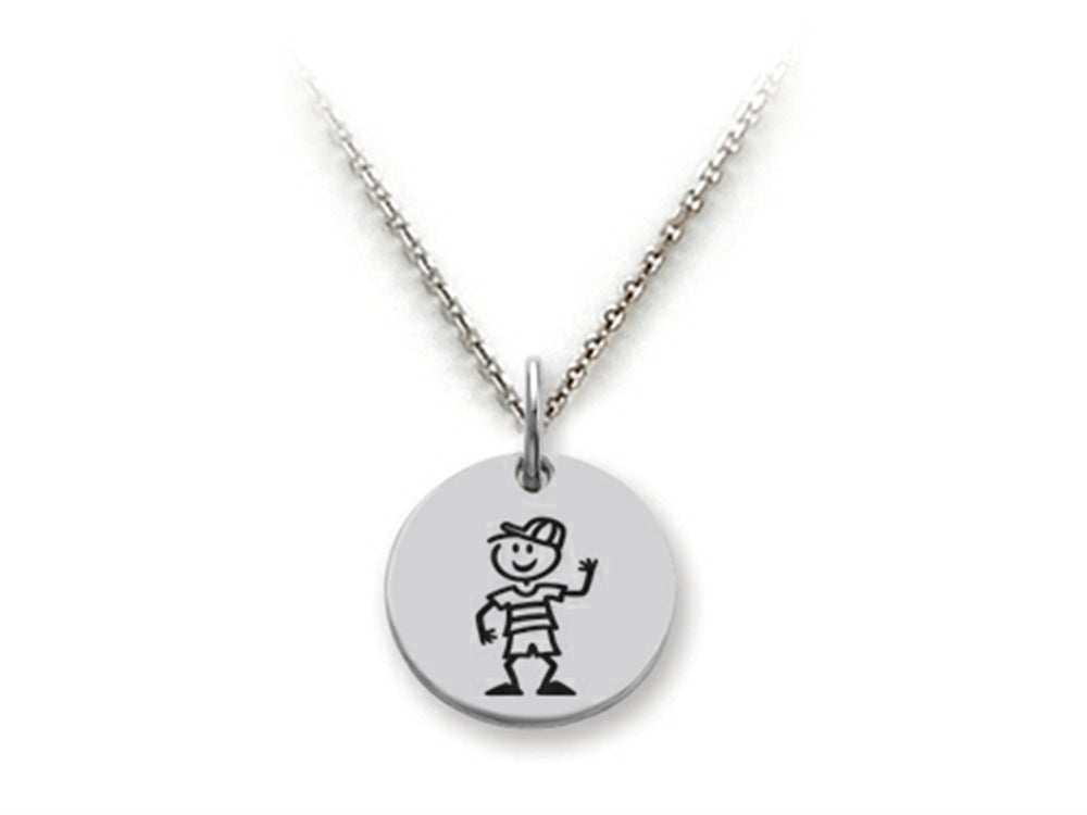 Family Values 925 Sterling Silver Boy With Cap Disc Pendant Necklace - Chain Included
