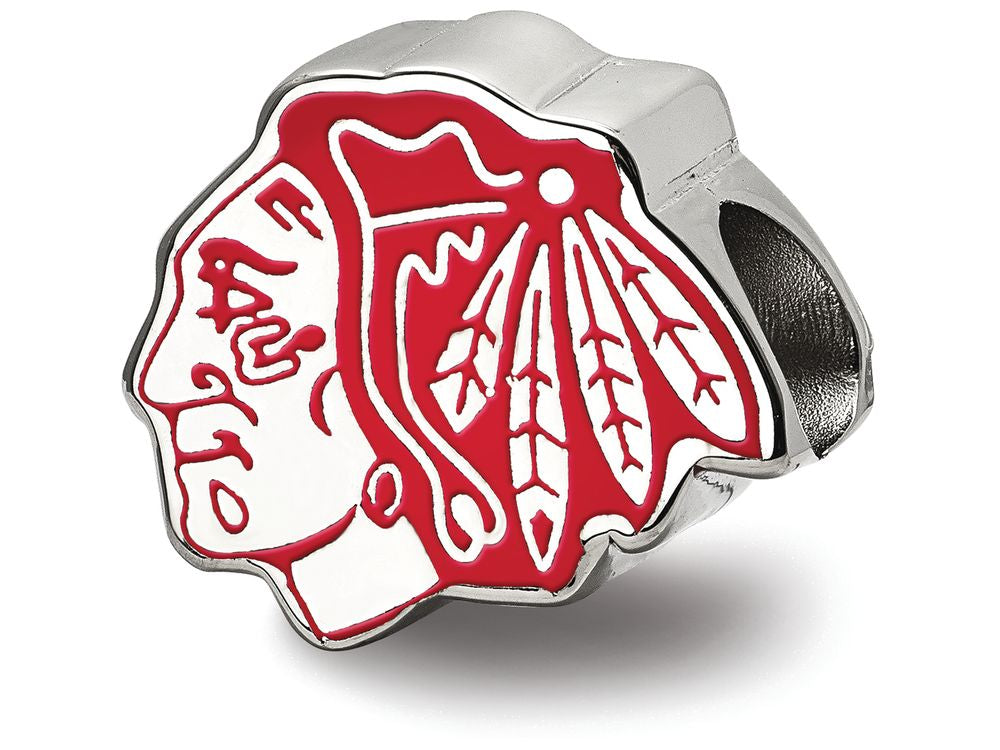 LogoArt Sterling Silver Chicago Blackhawks Blackhawk Head Enameled Logo Bead Charm
