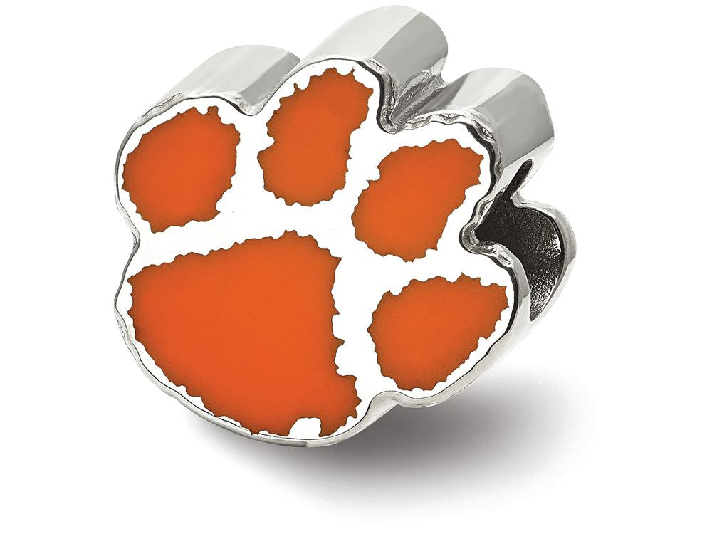 LogoArt Sterling Silver Clemson University Paw Print Enameled Logo Bead Charm