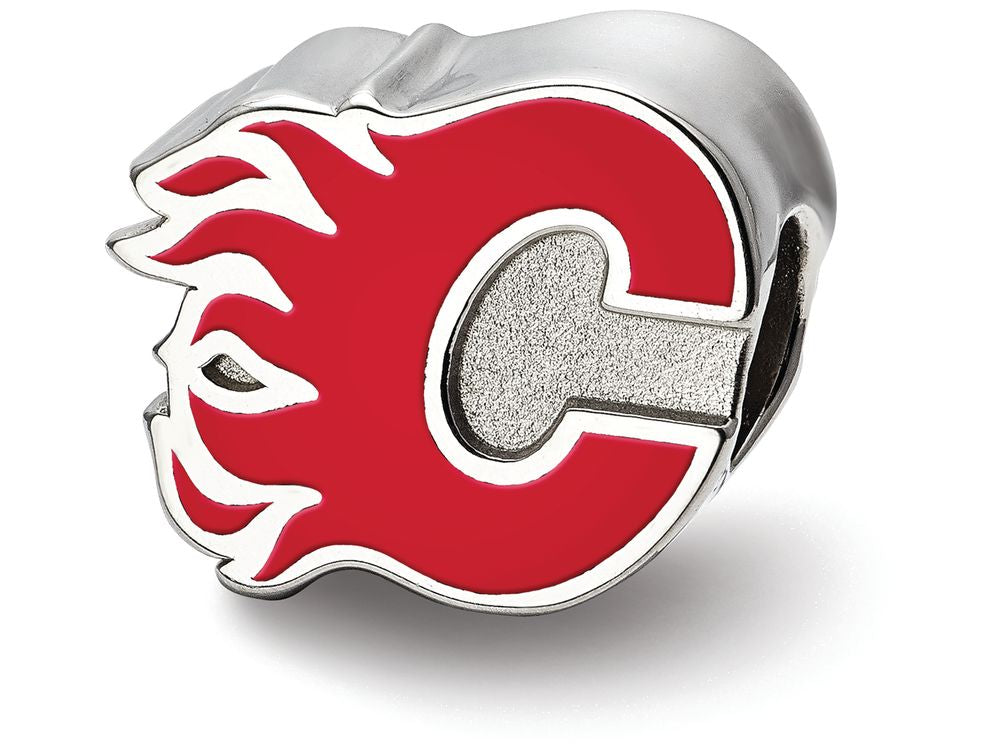 LogoArt Sterling Silver Calgary Flames Flaming C Enameled Logo Bead Charm