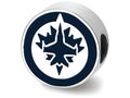 Logoart 925 Sterling Silver Winnipeg Jets Jet On Maple Leaf In Circle Enameled Extruded Logo Bead