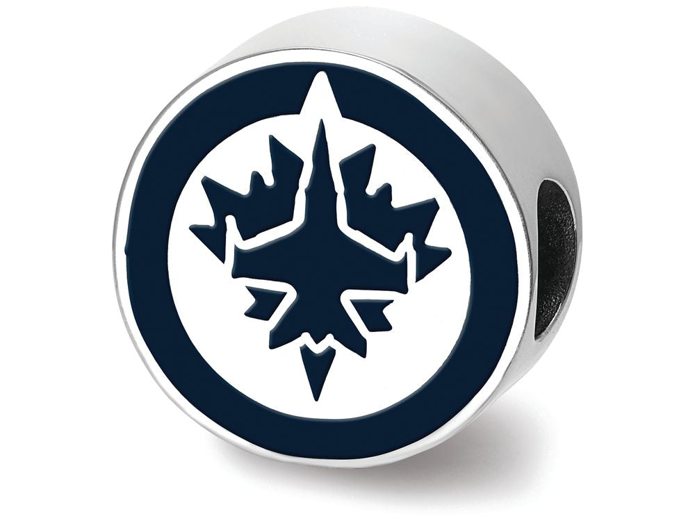Logoart 925 Sterling Silver Winnipeg Jets Jet On Maple Leaf In Circle Enameled Extruded Logo Bead