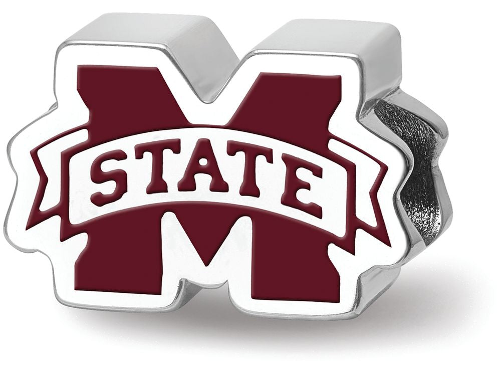Logoart 925 Sterling Silver Mississippi  State University m With state Banner Enameled Extruded Bead