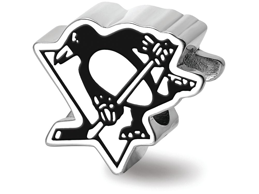 Logoart 925 Sterling Silver Pittsburh Penguins Skating Penguin Enameled Extruded Logo Bead
